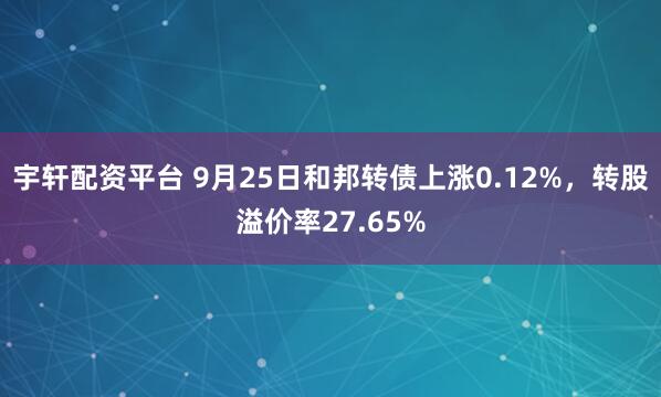 宇轩配资平台 9月25日和邦转债上涨0.12%，转股溢价率27.65%